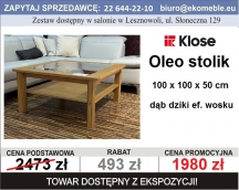 Klose - OLEO stolik kawowy, dąb dziki ef. wosku, szklany blat
